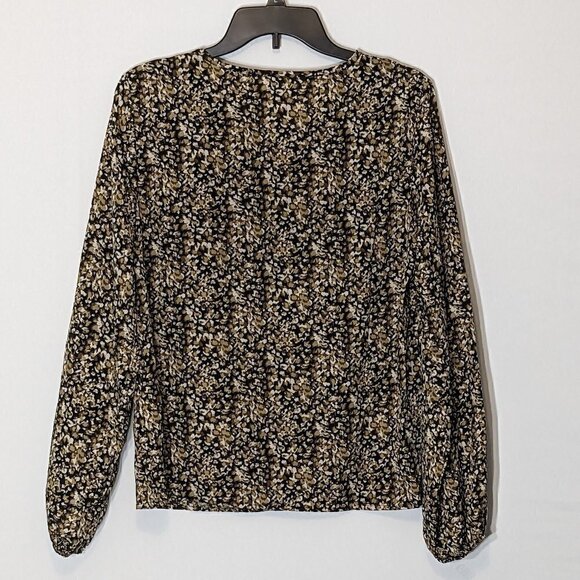 Women's "Shein" Brown/Gold, Long Sleeved, V-Neck Chiffon Tunic Top; Size L - Picture 3 of 5